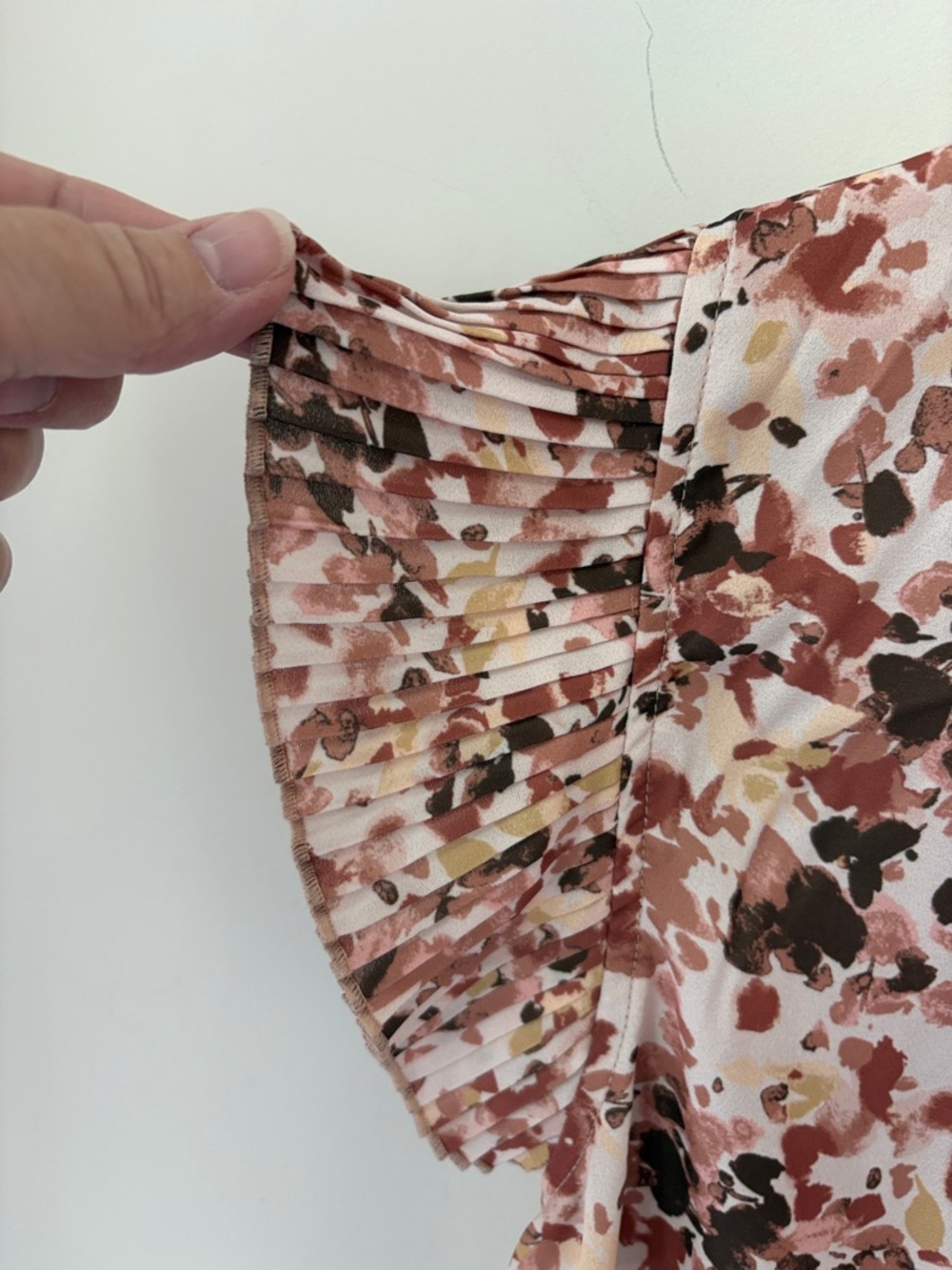 Voy Paint Splatter Peasant Top Blouse in Earth Tones Tie Neck Boho Office Size M - Picture 6 of 9